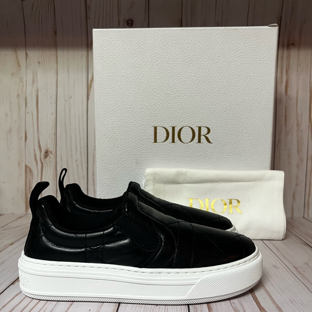 Christian Dior Solar Cannage Quilted Leather Slip On Sneaker Black Sz 35 / 5 - Picture 2 of 14